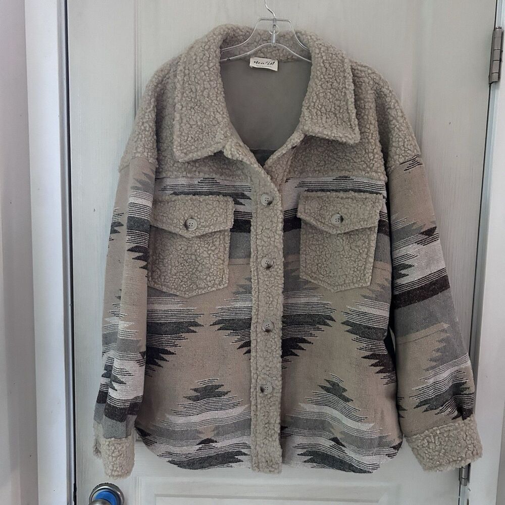GOOD New In Aztec Sherpa Shacket L Southwestern Western boho cabincore - Picture 2 of 14